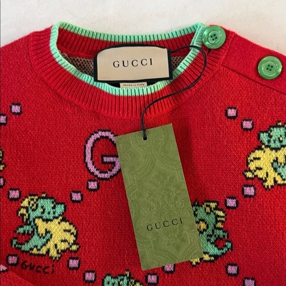 Gucci Red and Green Patterned Crewneck Sweater - Picture 3 of 6